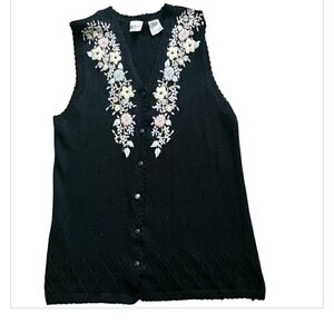 Vintage Two Twenty Embroidered Sweater Vest Button Front Knit